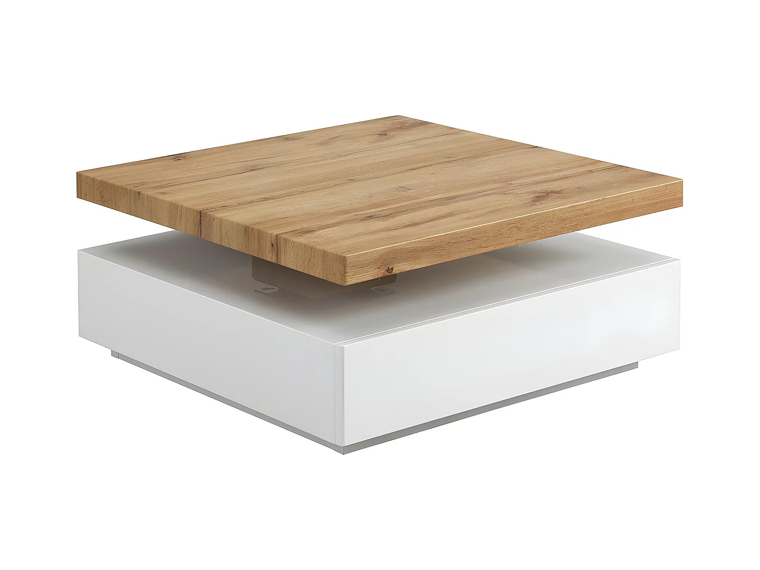 Mesa de centro KYRIA - 1 cajón y tablero pivotante - MDF - Color: blanco y roble