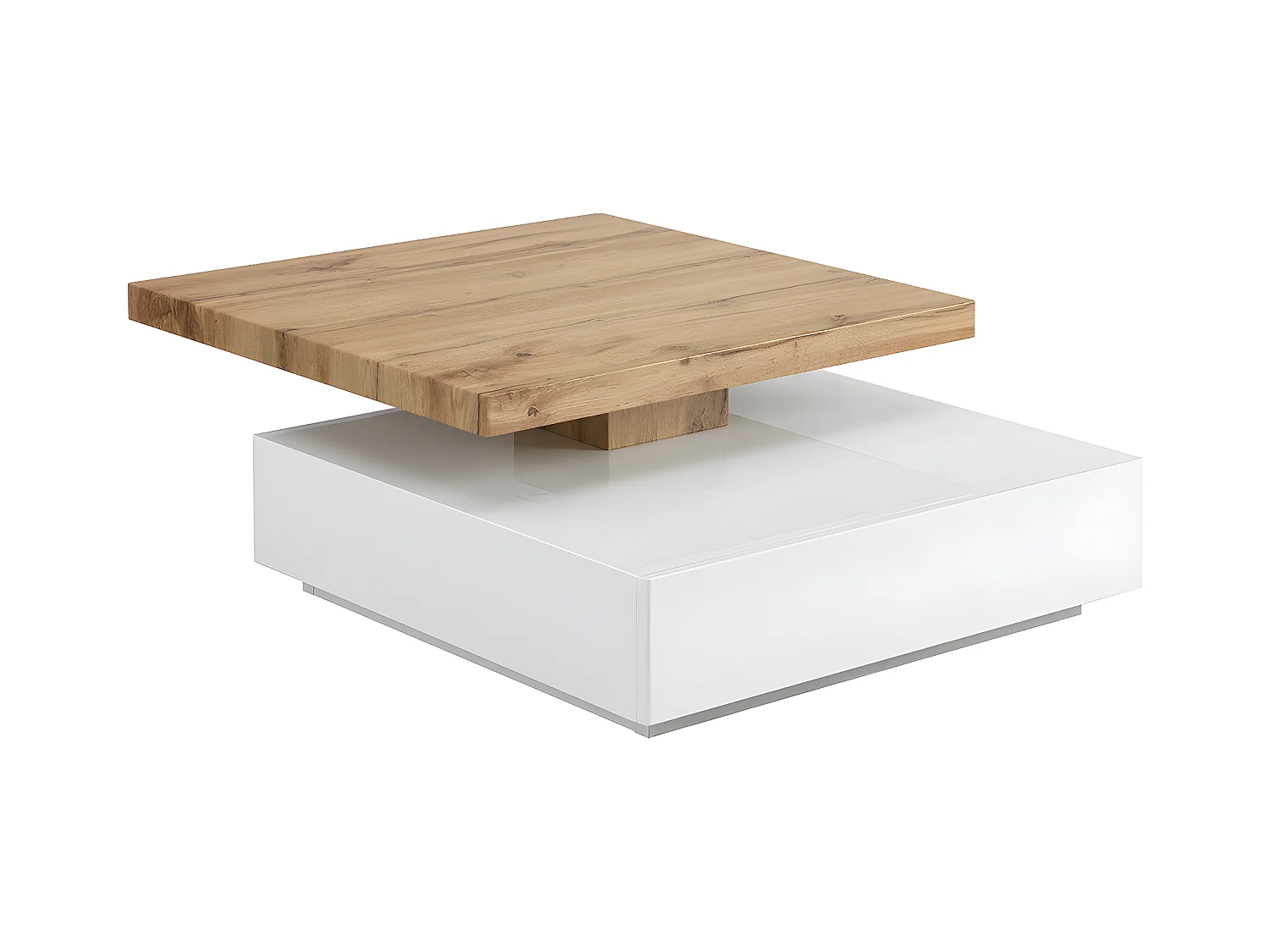 Mesa de centro KYRIA - 1 cajón y tablero pivotante - MDF - Color: blanco y roble
