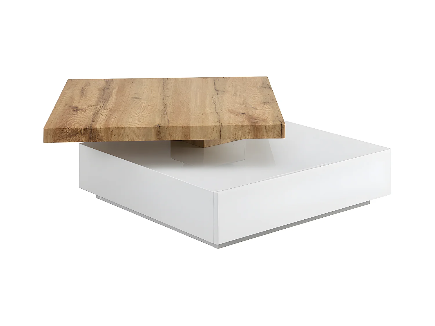 Mesa de centro KYRIA - 1 cajón y tablero pivotante - MDF - Color: blanco y roble