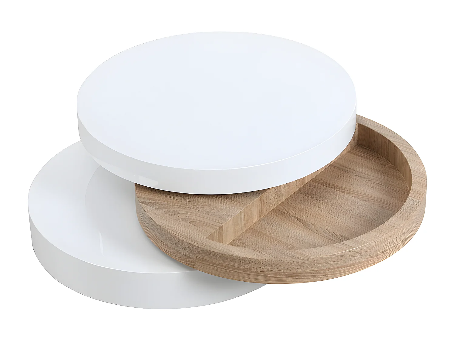 Table basse pivotante ronde avec 1 niche en MDF - Blanc et naturel clair - JANITA
