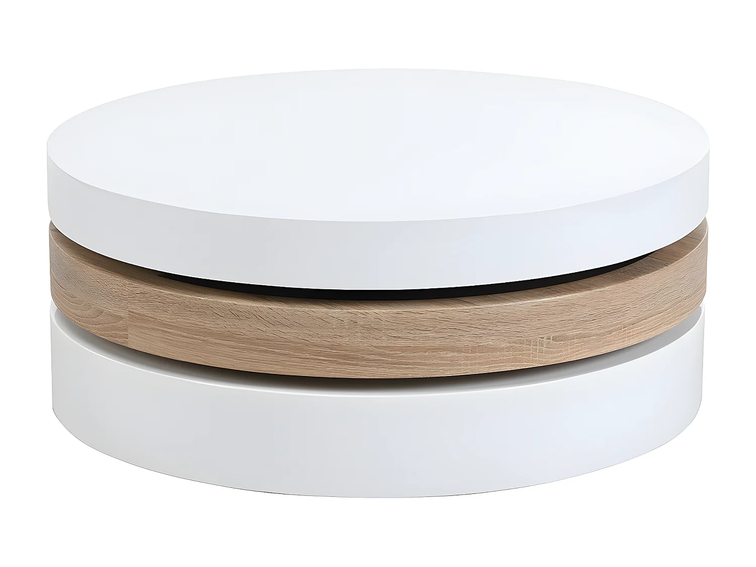 Table basse pivotante ronde avec 1 niche en MDF - Blanc et naturel clair - JANITA