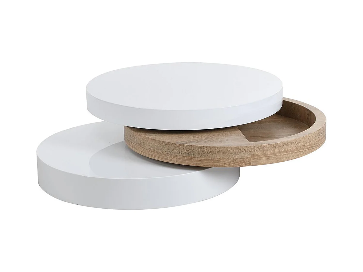 Mesa de centro pivotante JANITA - MDF - Blanco y roble