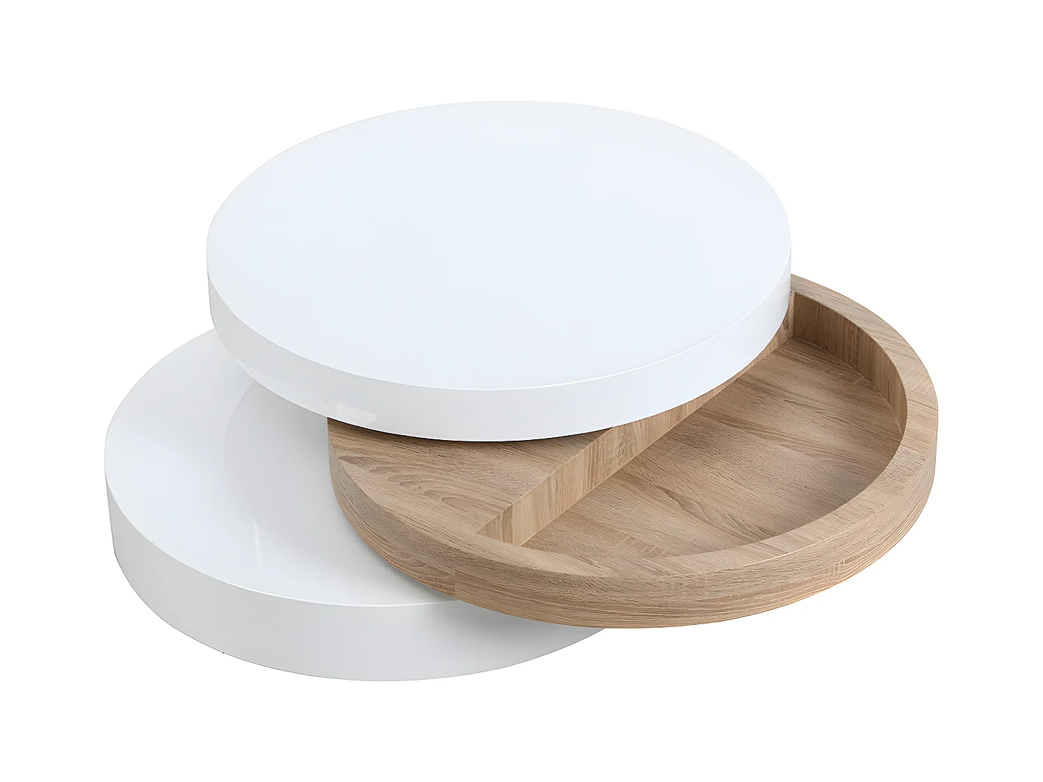Mesa de centro pivotante JANITA - MDF - Blanco y roble