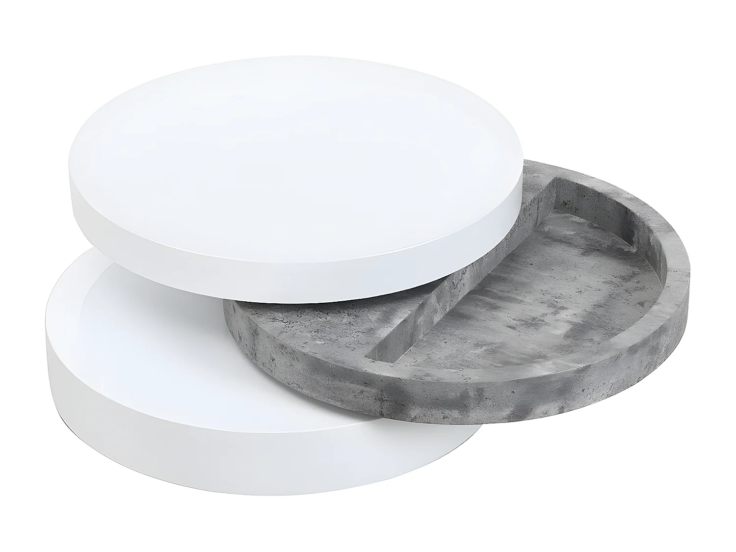 Table basse pivotante ronde avec 1 niche en MDF - Béton et blanc - JANITA