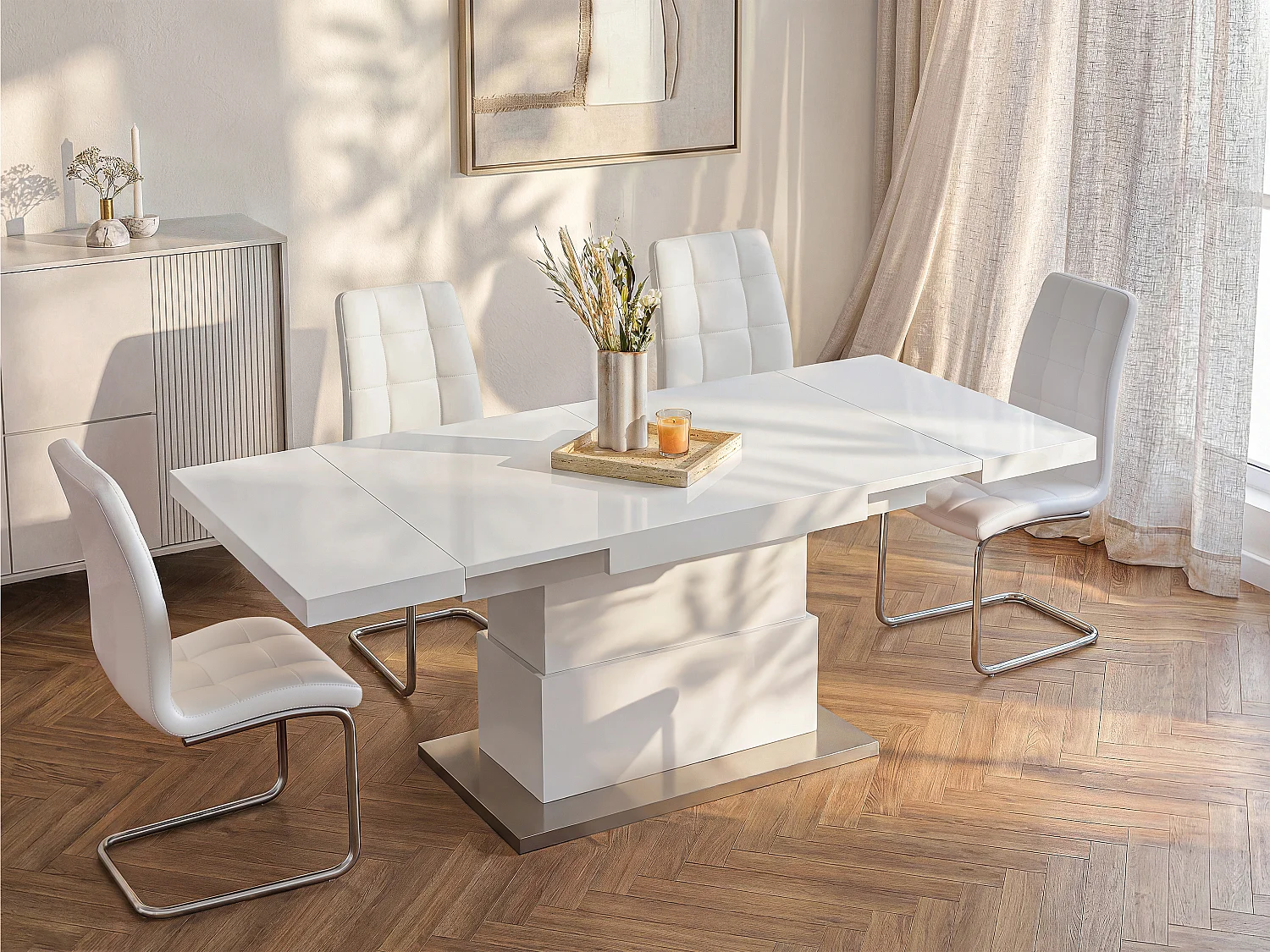 Tavolino 2 in 1 Sollevabile ed estensibile MDF laccato Bianco LAURIA