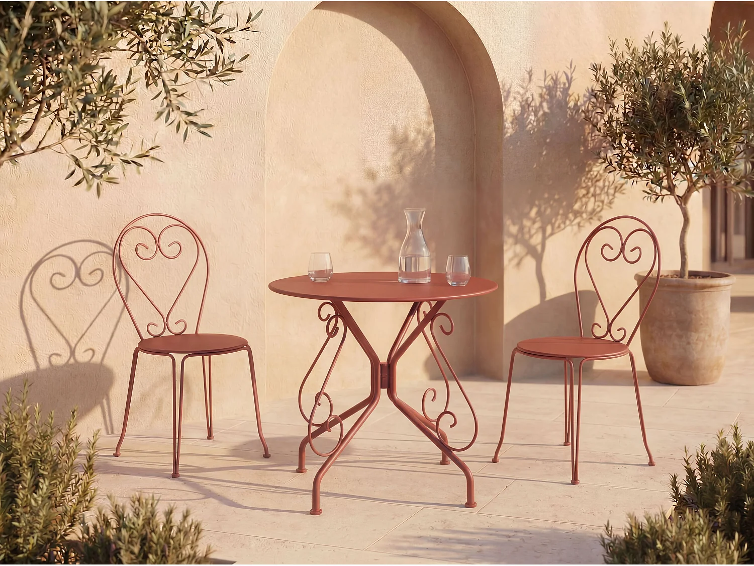 Gartentisch - Metall in Eisenoptik - Terracotta - GUERMANTES von MYLIA