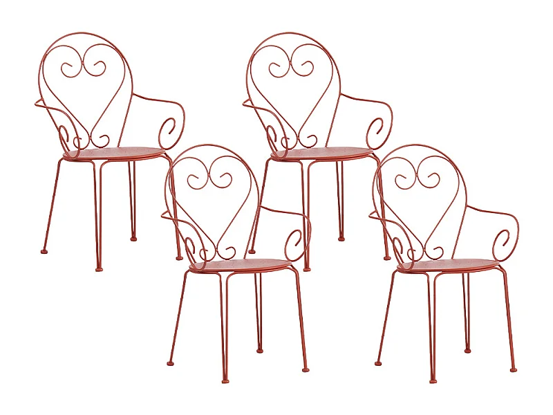 Lot de 4 fauteuils de jardin empilables en métal façon fer forgé  - Terracotta - GUERMANTES de MYLIA