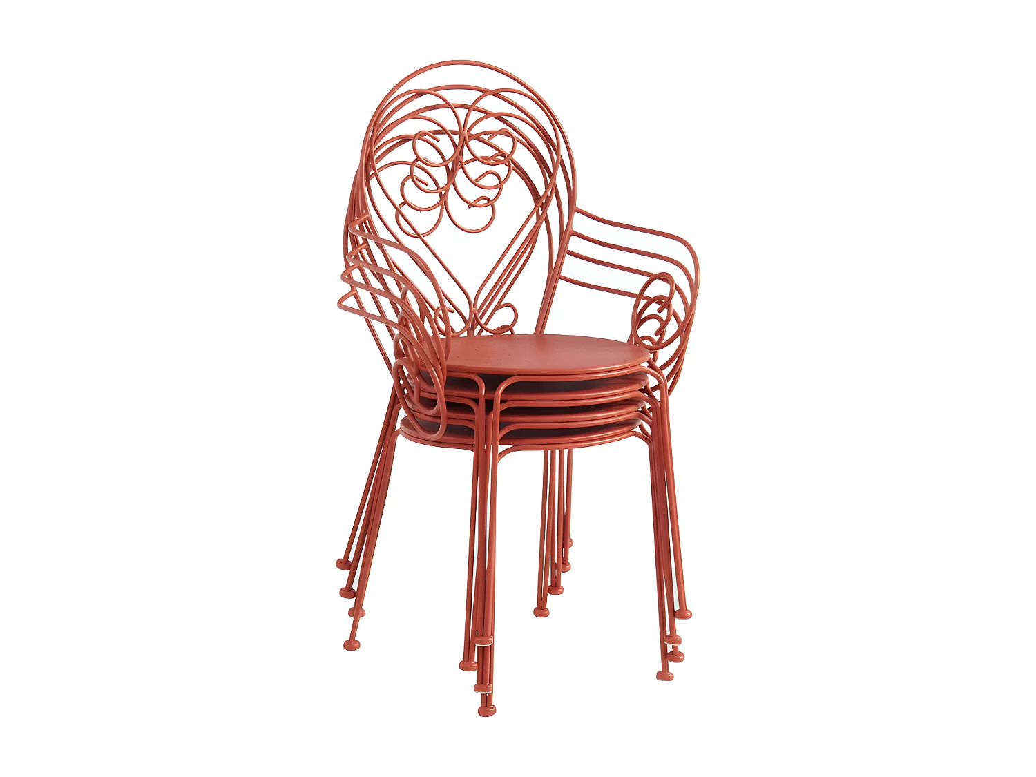 Set van 4 metalen tuinstoelen met smeedijzereffectt met armleuningen - terracotta - GUERMANTES