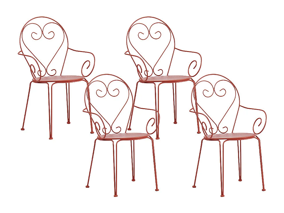 Set van 4 metalen tuinstoelen met smeedijzereffectt met armleuningen - terracotta - GUERMANTES