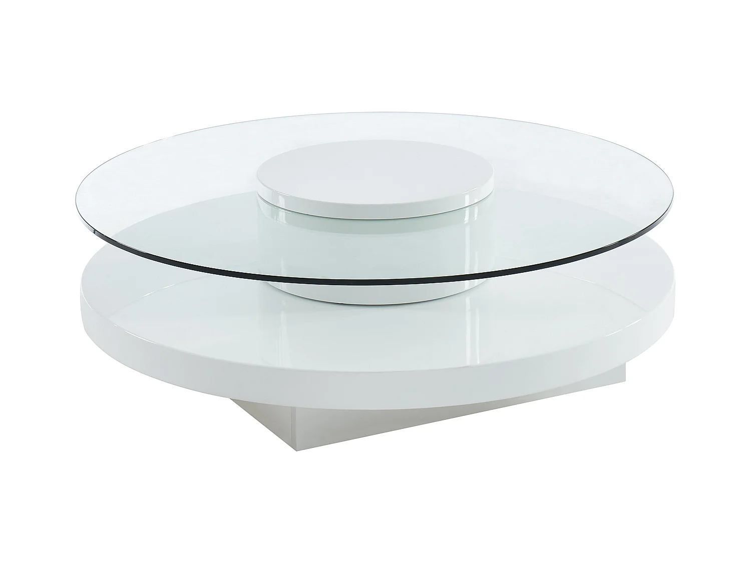 Stolik kawowy RYHALI - Blat obrotowy - Płyta MDF lakierowana na biało i hartowane szkło