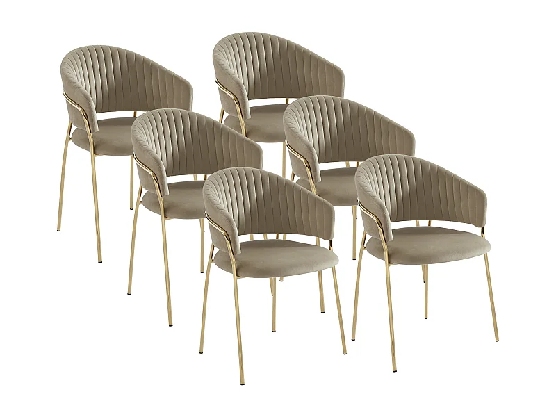 Set van 6 stoelen van velours en goudkleurig metaal - Beige - MADOLIA - van Pascal Morabito