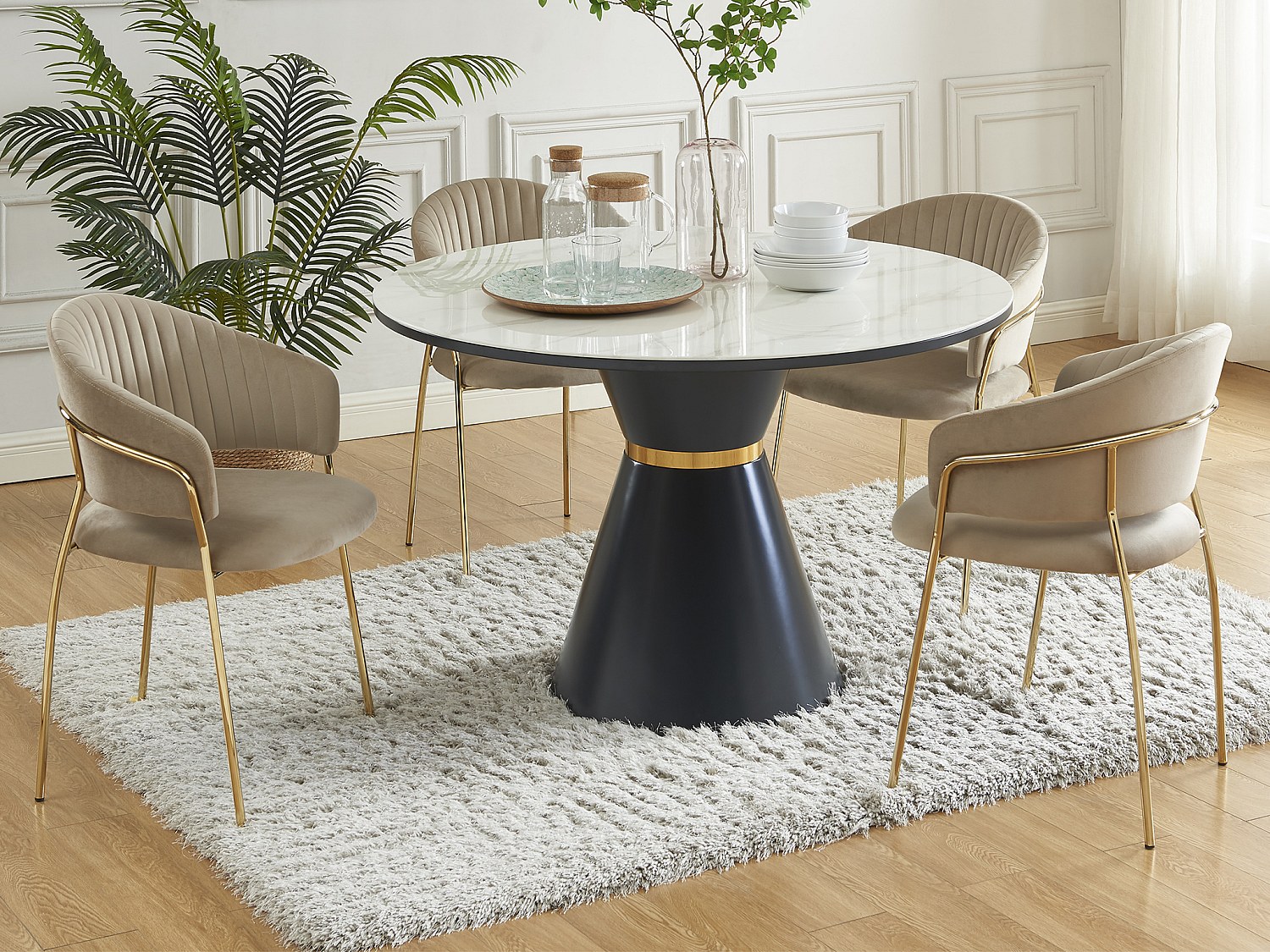 Vente-unique Stuhl 6er-Set - Samt & Metall Goldfarben - Beige - Madolia Von Pascal Morabito