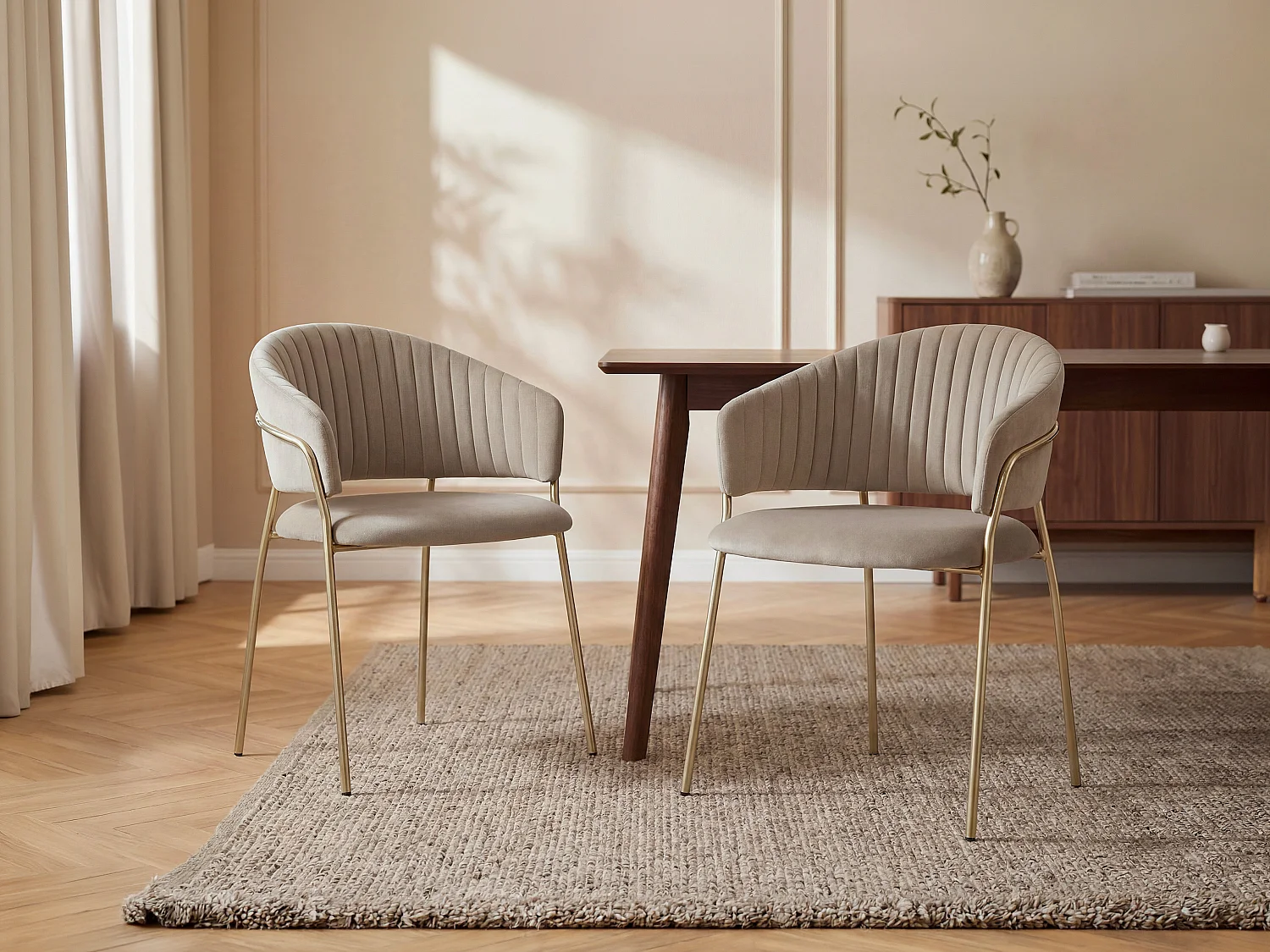 Lot de 6 chaises en velours et métal doré - Beige - MADOLIA