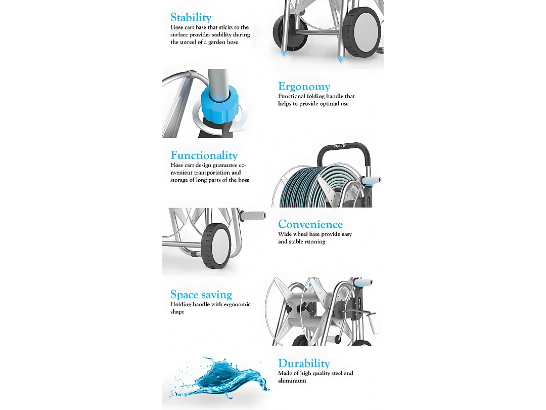 De haute qualité à roues extérieur chariot de jardin bobine arrosage panier + 25m tuyau