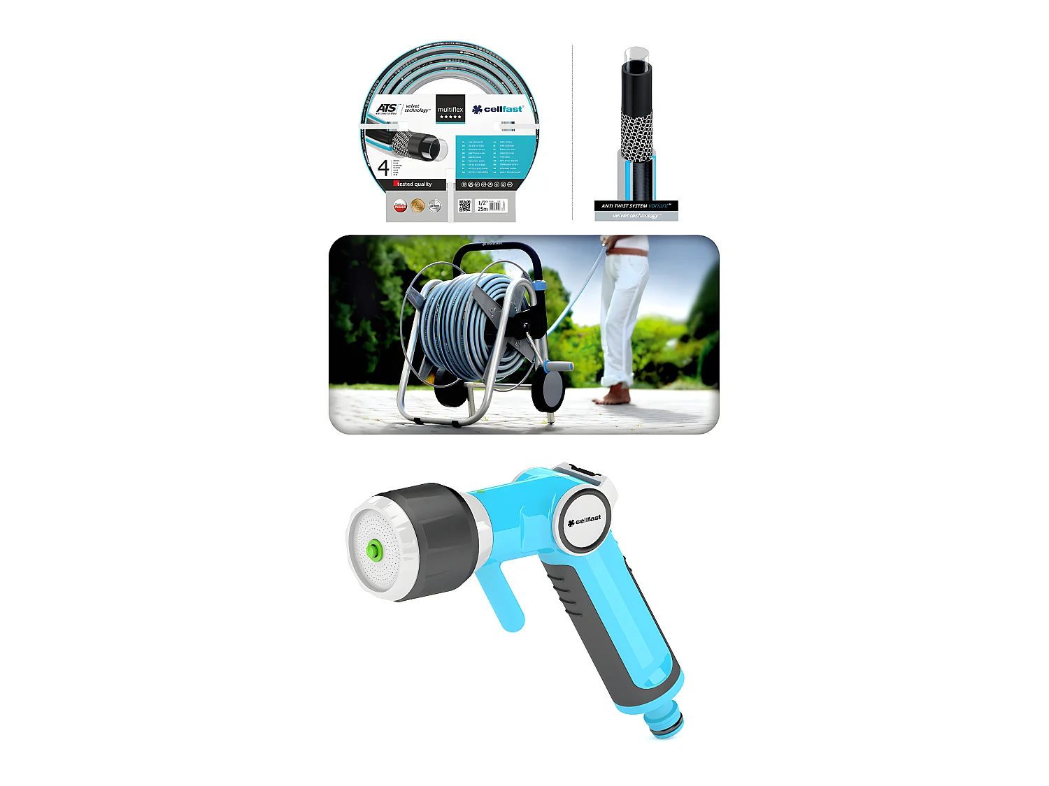 Hochwertige Outdoor-Garten Wagen Rolle Bewässerung Warenkorb + 50m Schlauch auf Rädern