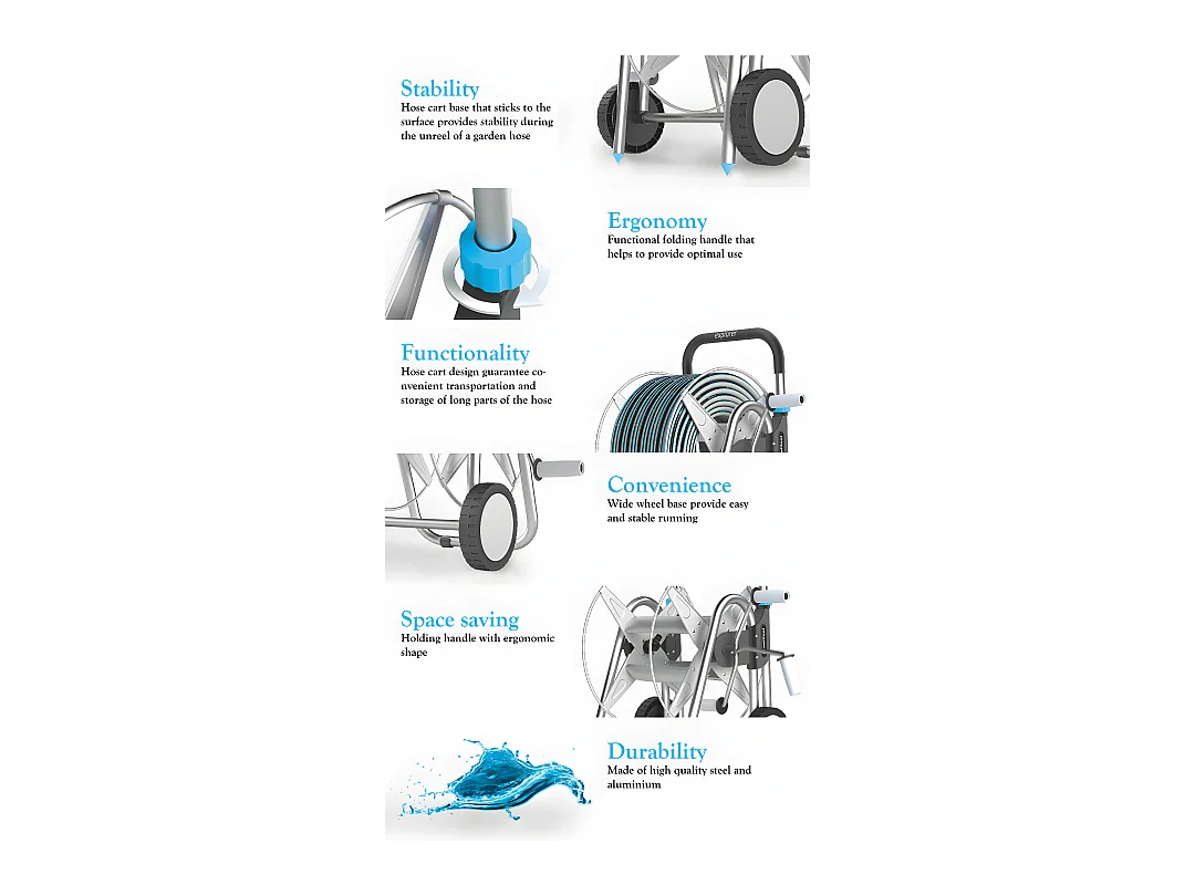 Hochwertige Outdoor-Garten Wagen Rolle Bewässerung Warenkorb + 50m Schlauch auf Rädern