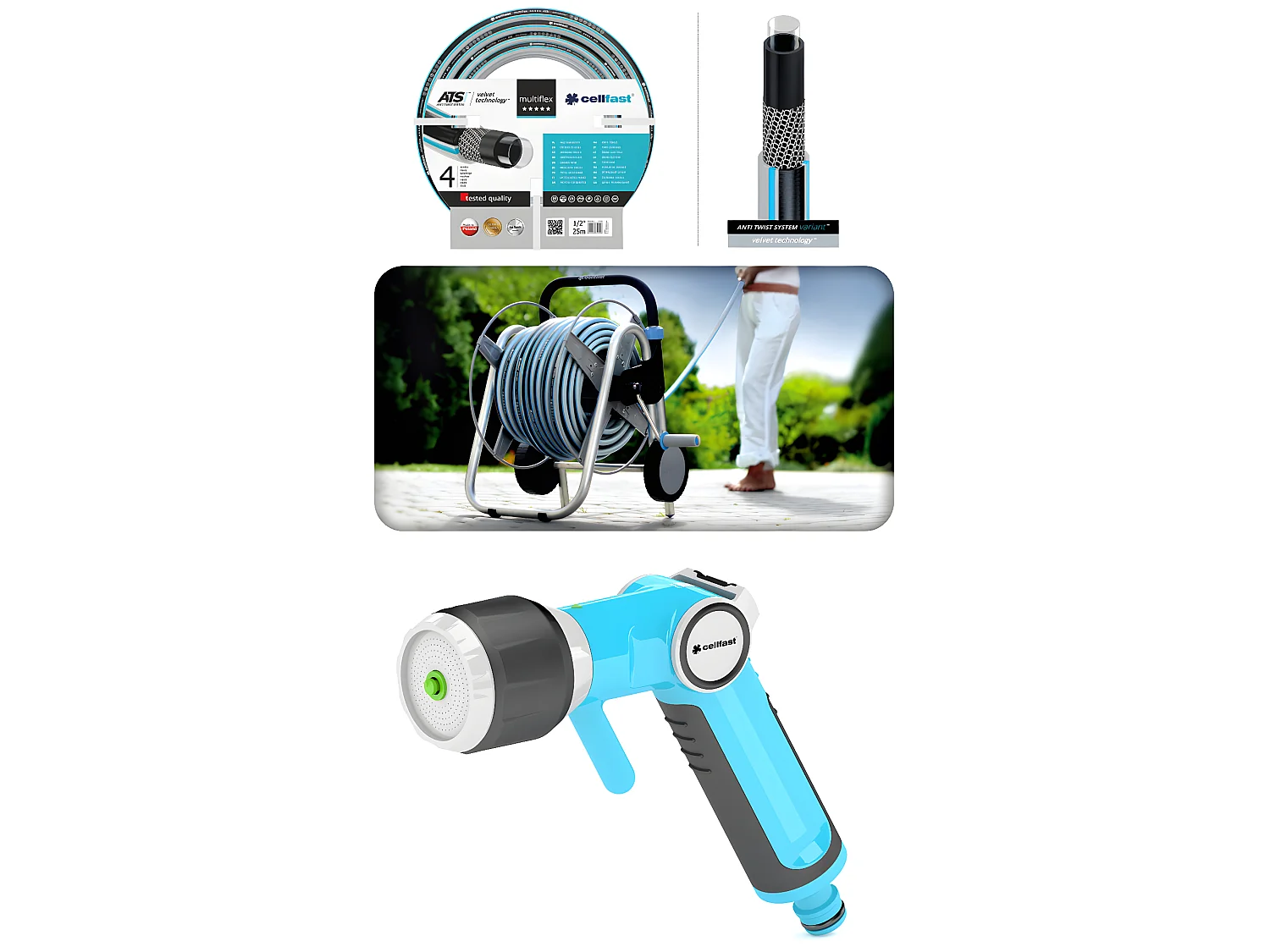 De haute qualité à roues extérieur chariot de jardin bobine arrosage panier + 50m tuyau