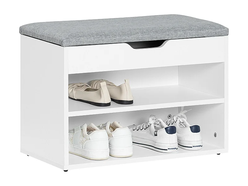 Banc de Rangement à chaussures 2 étages avec  Grise coussin Commode à Chaussures blanc, FSR25-HG