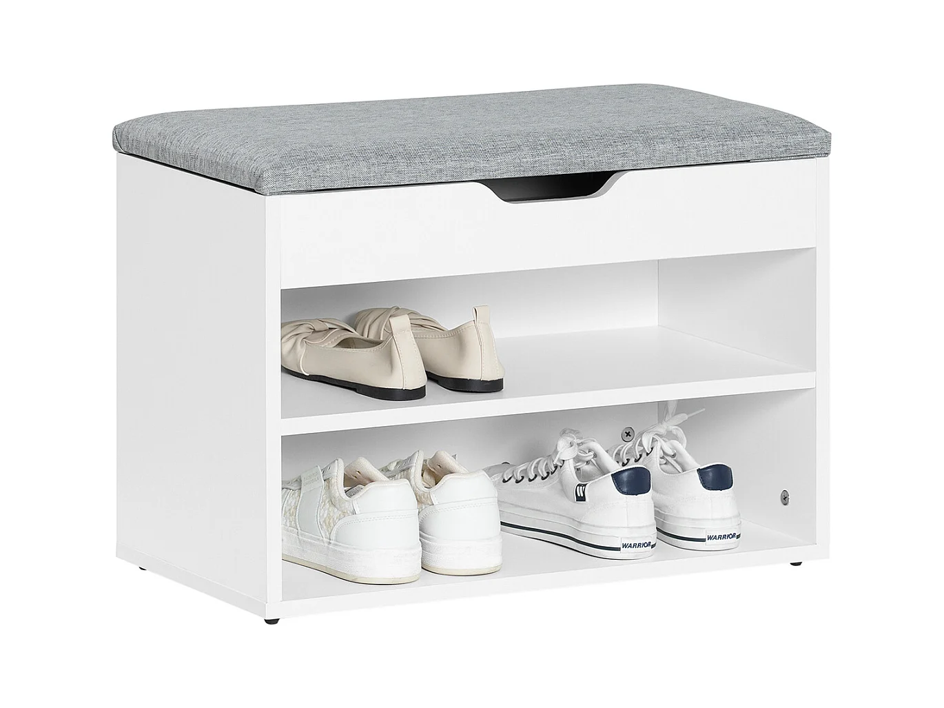 Banc de Rangement à chaussures 2 étages avec  Grise coussin Commode à Chaussures blanc, FSR25-HG