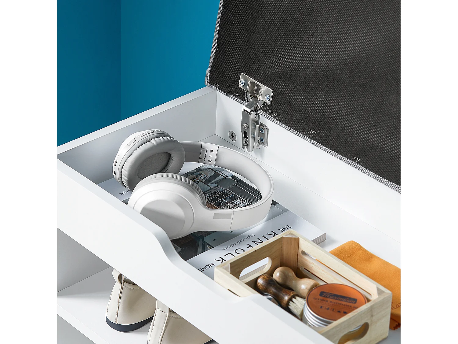 Banc de Rangement à chaussures 2 étages avec  Grise coussin Commode à Chaussures blanc, FSR25-HG