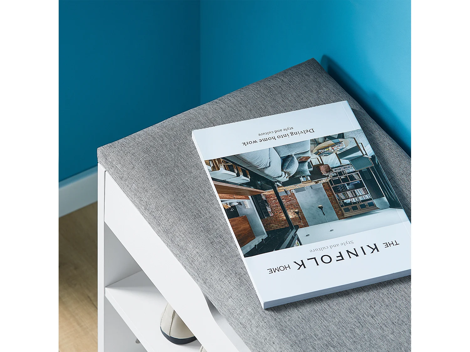 Banc de Rangement à chaussures 2 étages avec  Grise coussin Commode à Chaussures blanc, FSR25-HG