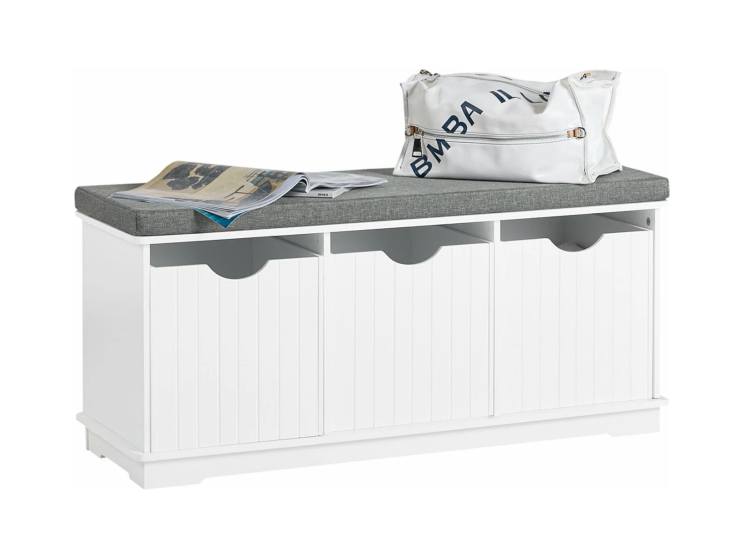 Banc de Rangement avec 3 cubes et coussin rembourré Meuble d'Entrée Commode à Chaussure, FSR30-W
