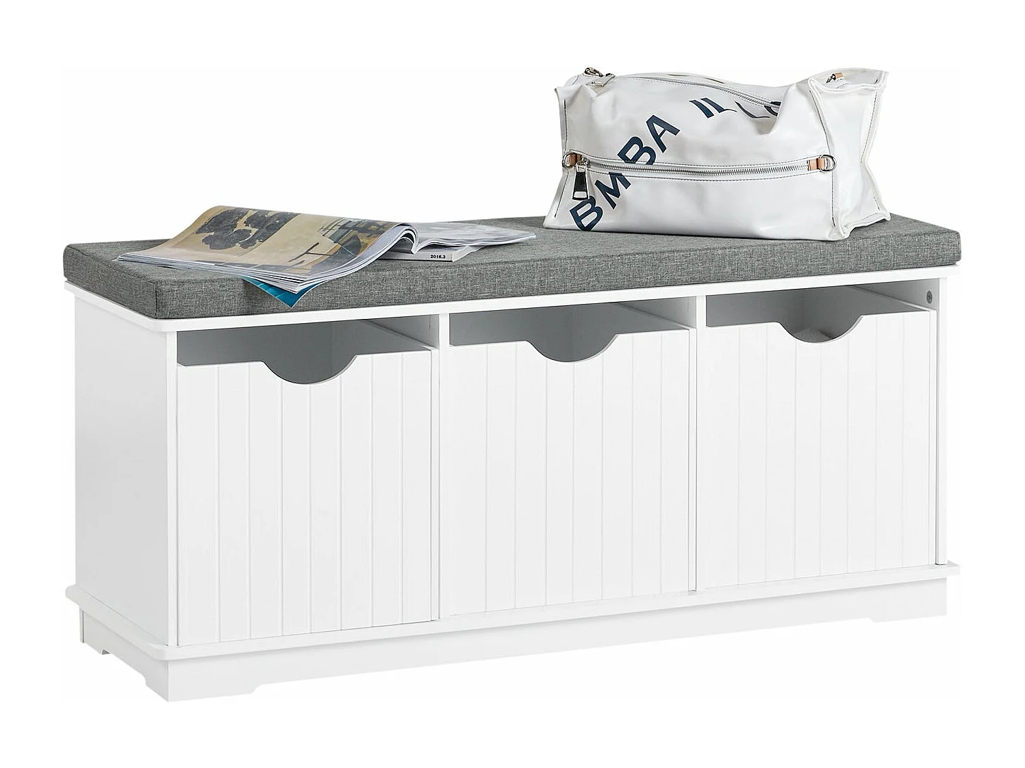 Banc de Rangement avec 3 cubes et coussin rembourré Meuble d'Entrée Commode à Chaussure, FSR30-W