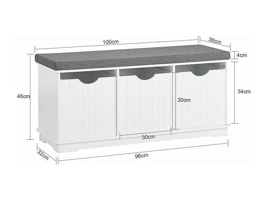 Banc de Rangement avec 3 cubes et coussin rembourré Meuble d'Entrée Commode à Chaussure, FSR30-W