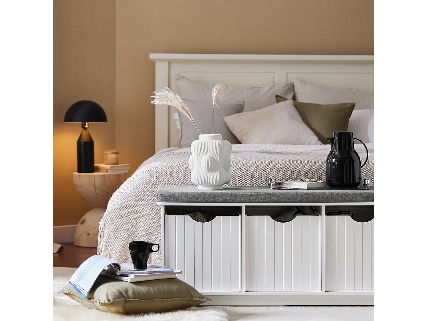 Banc de Rangement avec 3 cubes et coussin rembourré Meuble d'Entrée Commode à Chaussure, FSR30-W