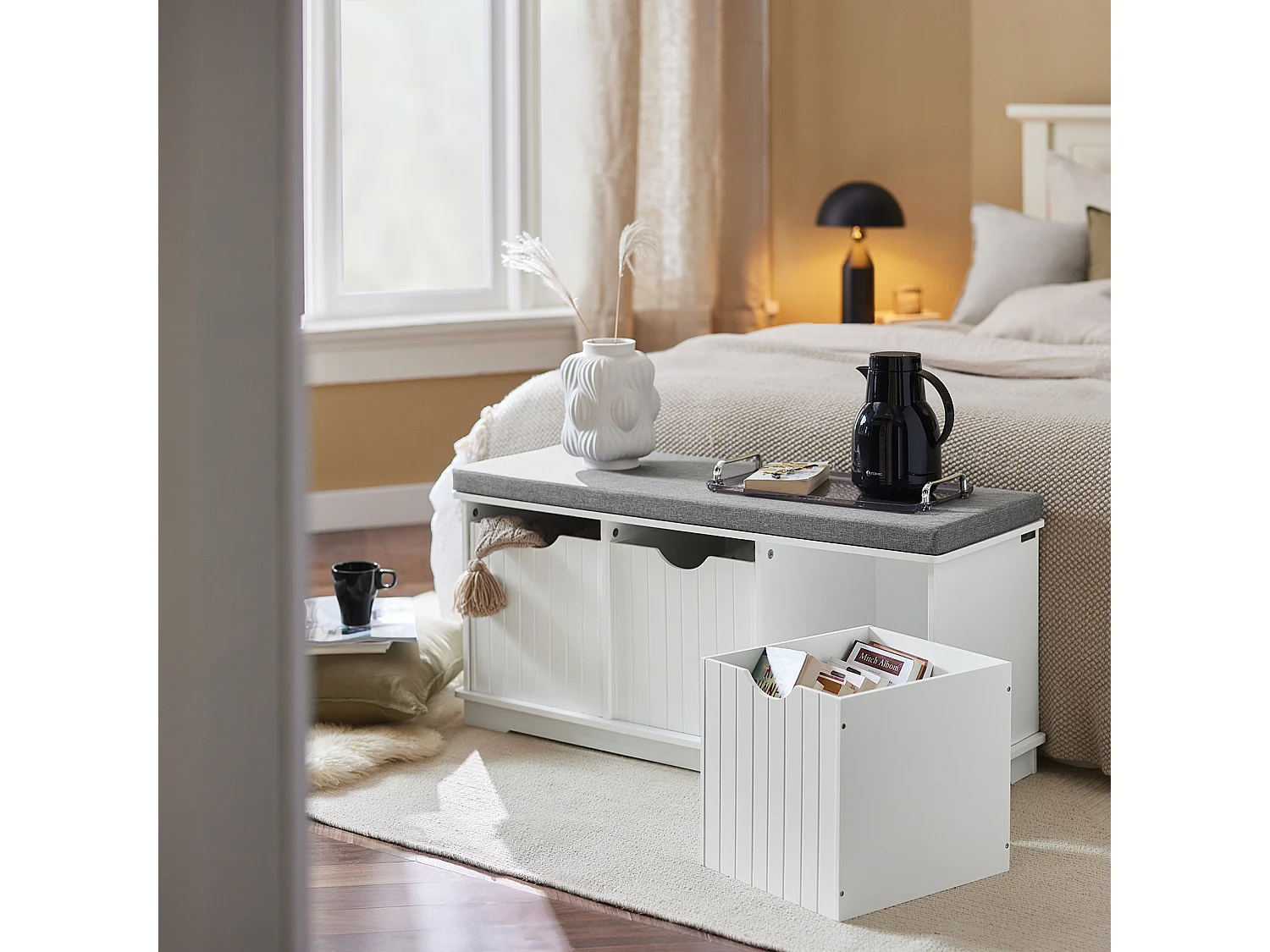 Banc de Rangement avec 3 cubes et coussin rembourré Meuble d'Entrée Commode à Chaussure, FSR30-W