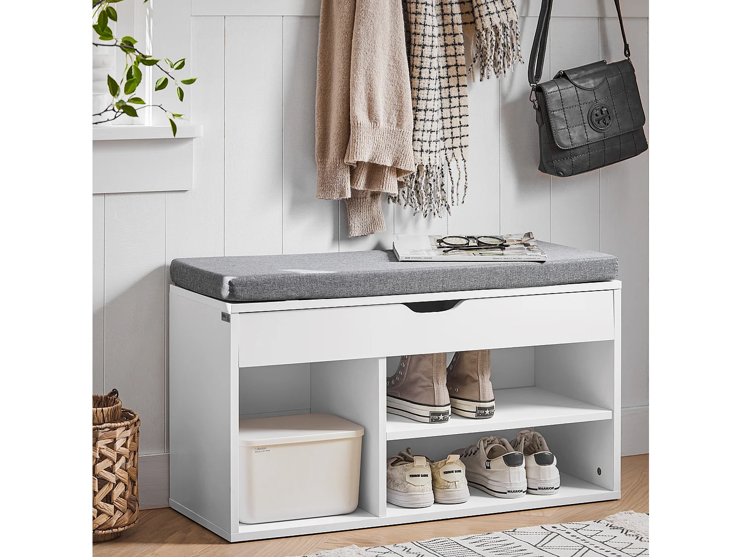 Banco Zapatero,Armario de Almacenamiento con Cajón y 3 Compartimientos,H46 cm,FSR45-HG SoBuy ES