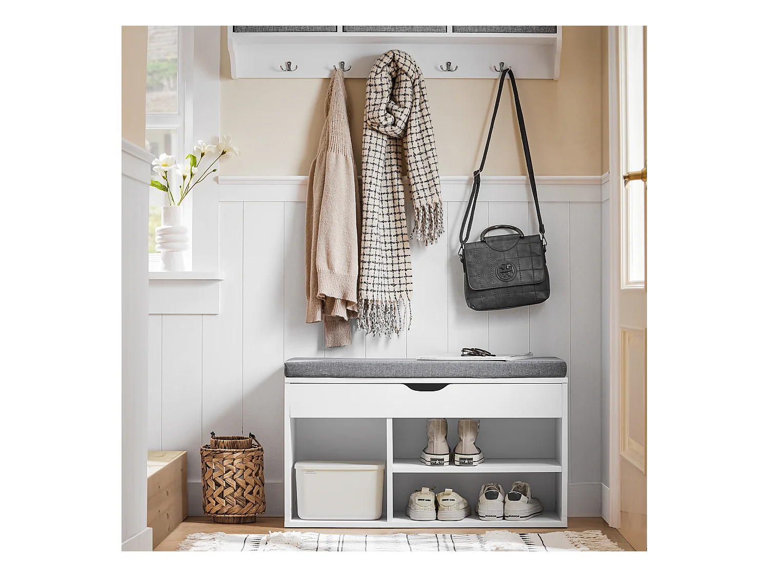 Ławka na buty z szufladą i siedziskiem FSR45-HG