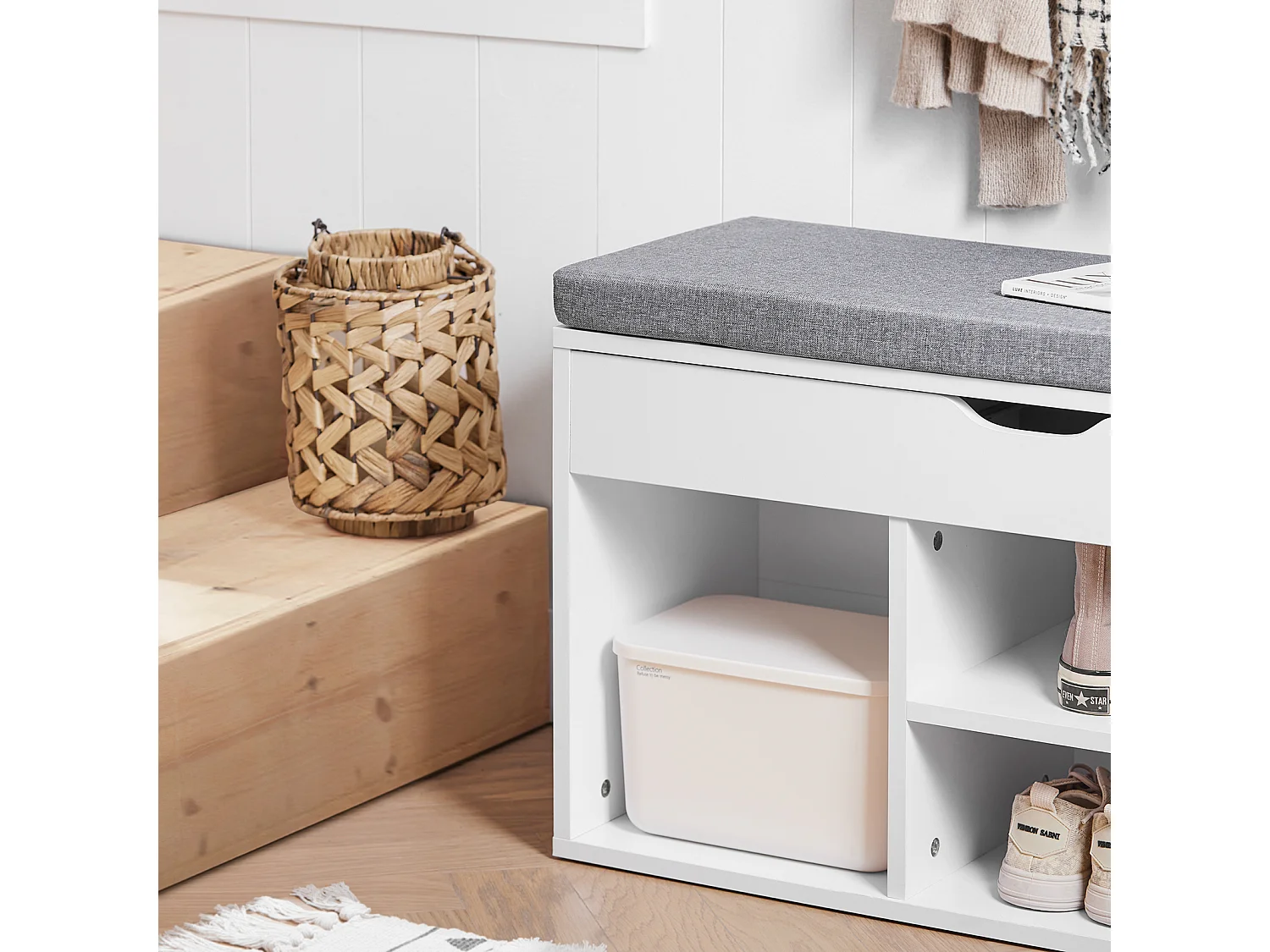 Banc de Rangement à Chaussures Bottes avec Coussin RembourréMeuble d'Entrée, FSR45-HG