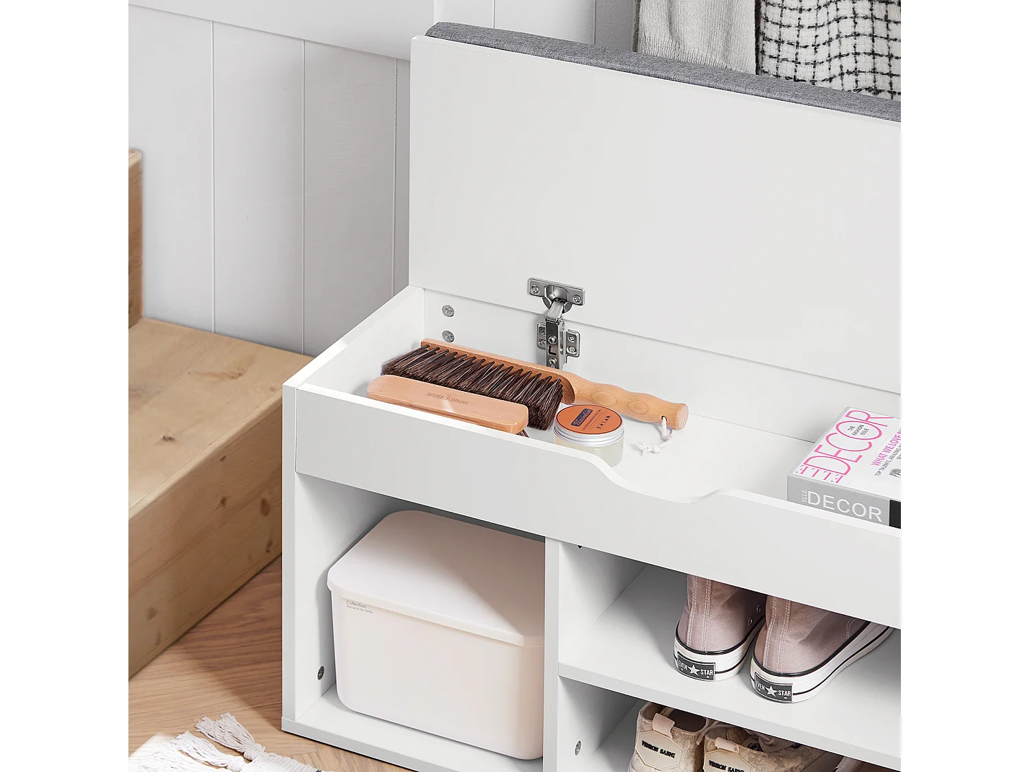 Banc de Rangement à Chaussures Bottes avec Coussin RembourréMeuble d'Entrée, FSR45-HG