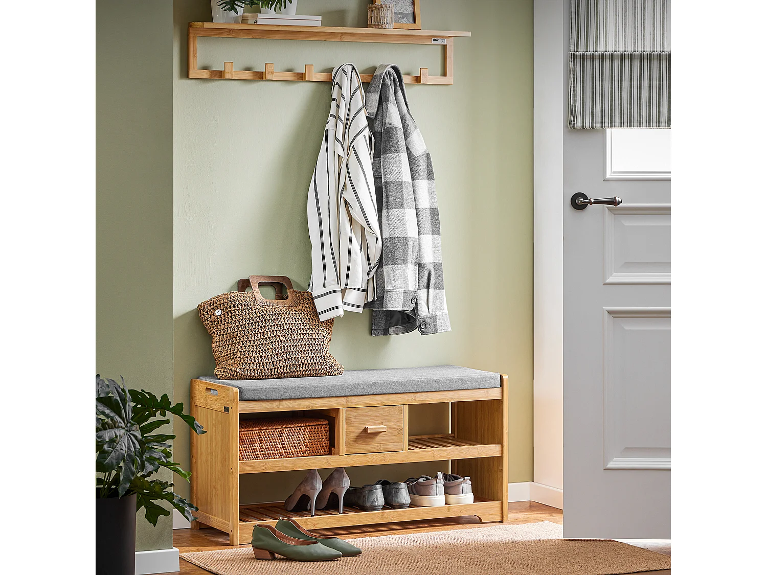 SoBuy Scarpiera Panca Ingresso Cassapanca Legno massello di bambù L91*P34*A45 cm FSR75-N