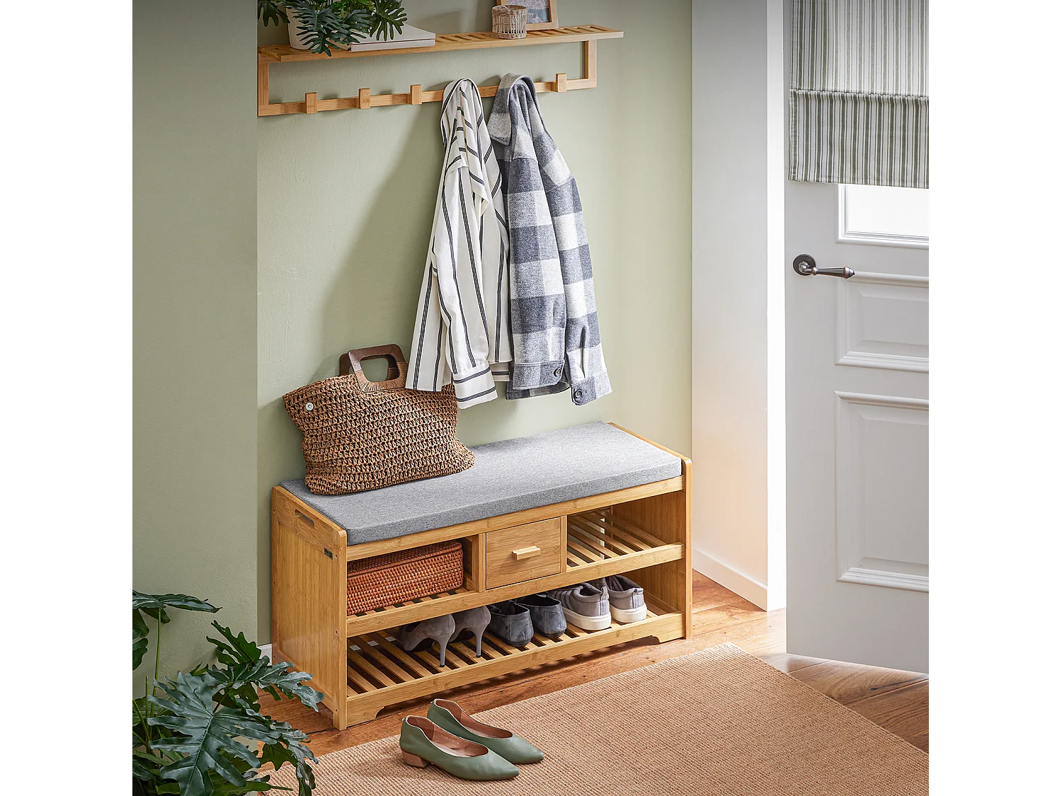 SoBuy Scarpiera Panca Ingresso Cassapanca Legno massello di bambù L91*P34*A45 cm FSR75-N