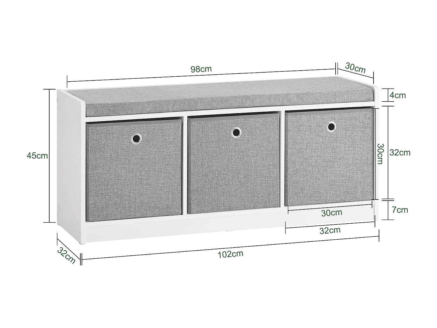 Zapatero Banco de Entrada con Tres cajones, Gris L102 x P32 x H45 cm FSR65-DG SoBuy ES