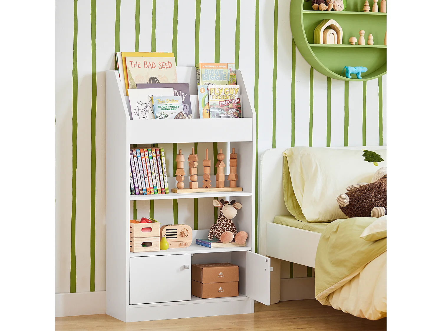 SoBuy KMB11-W Boekenrek Boekenplank Opbergvak Kinderplank Speelgoedkast met 2 planken