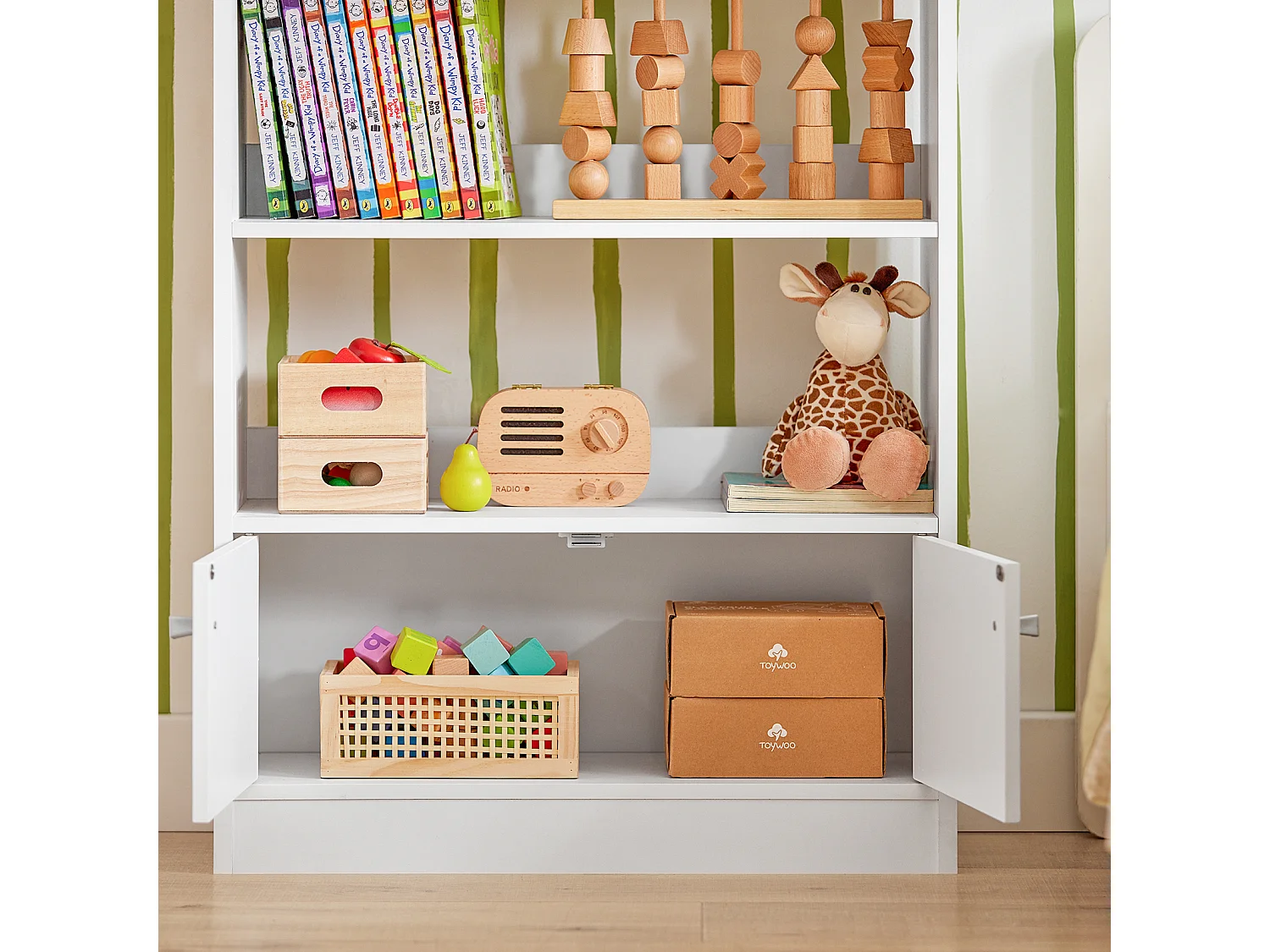 SoBuy KMB11-W Boekenrek Boekenplank Opbergvak Kinderplank Speelgoedkast met 2 planken