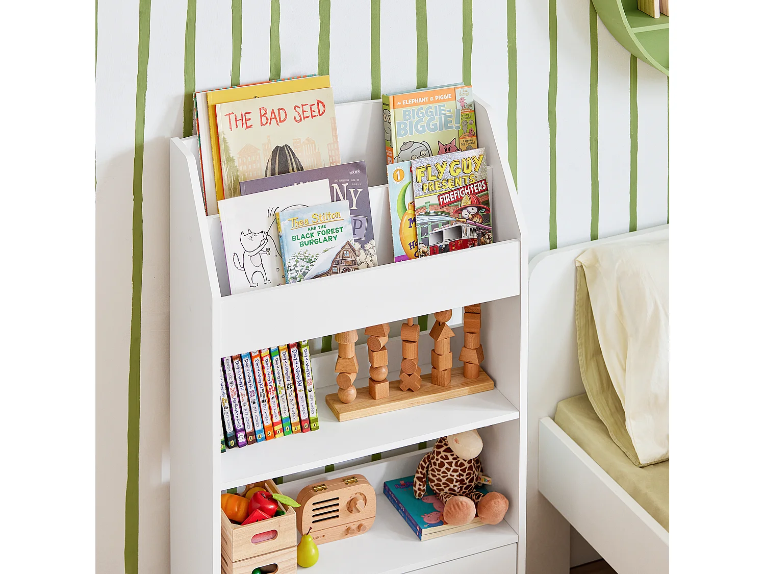 SoBuy KMB11-W Boekenrek Boekenplank Opbergvak Kinderplank Speelgoedkast met 2 planken