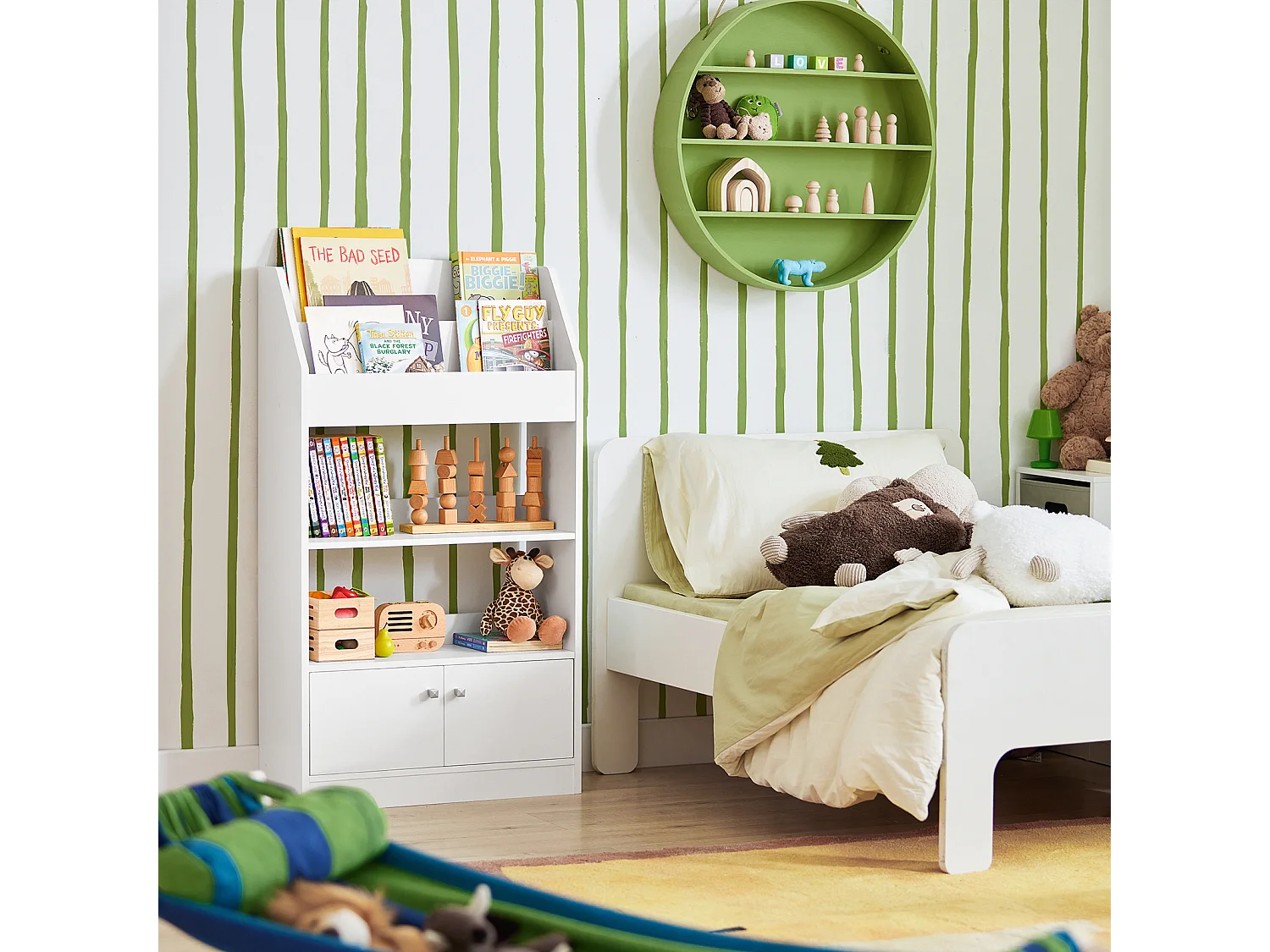 SoBuy KMB11-W Boekenrek Boekenplank Opbergvak Kinderplank Speelgoedkast met 2 planken