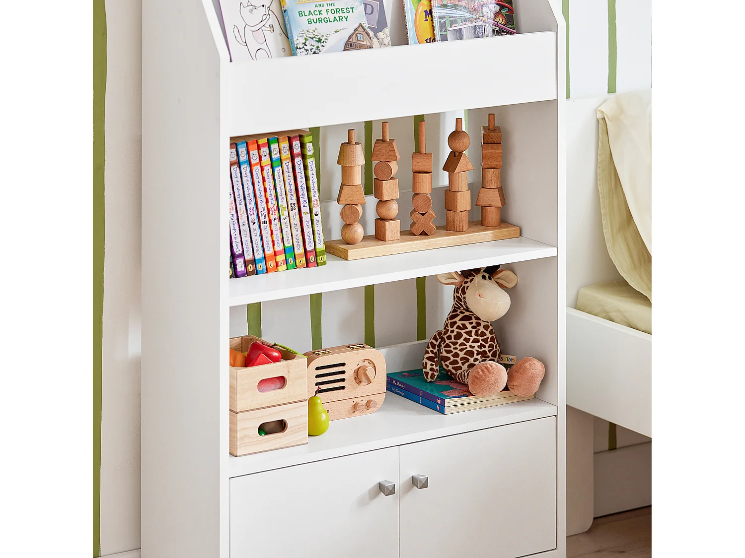 SoBuy KMB11-W Boekenrek Boekenplank Opbergvak Kinderplank Speelgoedkast met 2 planken