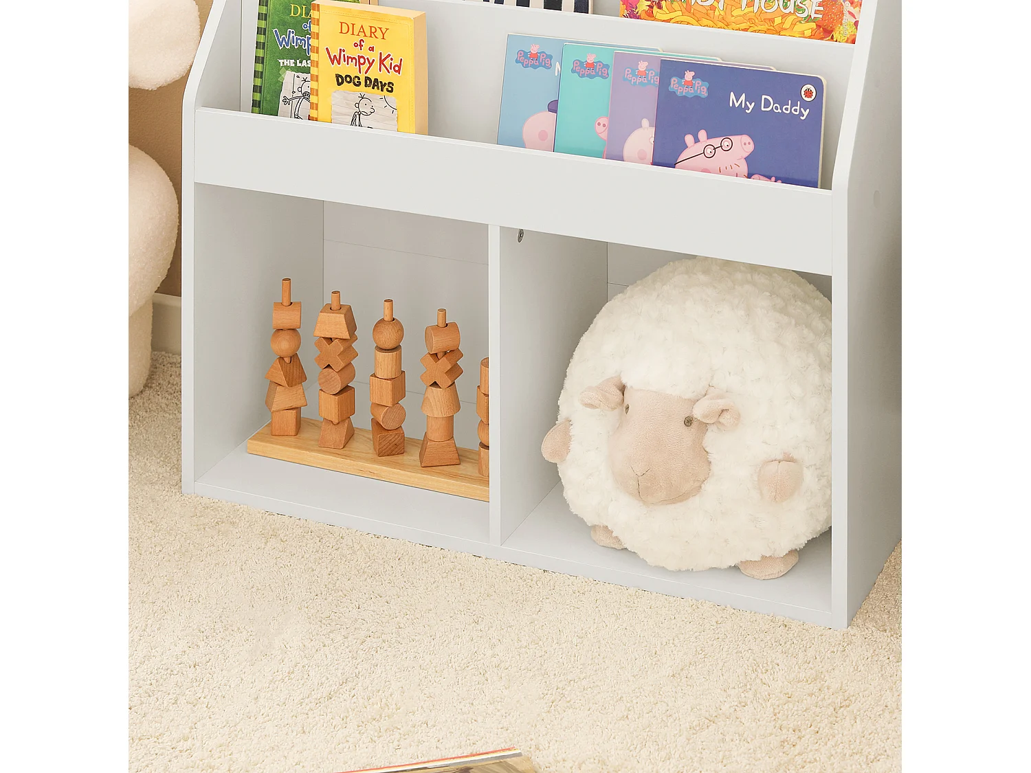 SoBuy KMB01-W Boekenrek Boekenplank Opbergvak Kinderplank Speelgoedkast met 3 opbergvakken