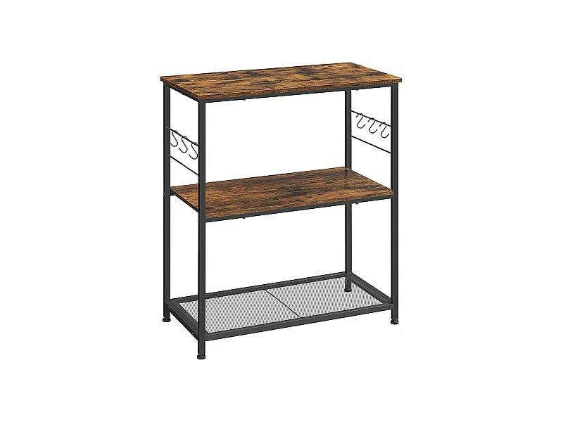 Mobile cucina isola ripiano portaoggetti supporto forno microonde con 3 ripiani aperti 6 ganci 80 x 40 x 90 cm stile industriale rustico marrone e nero 12_0003135