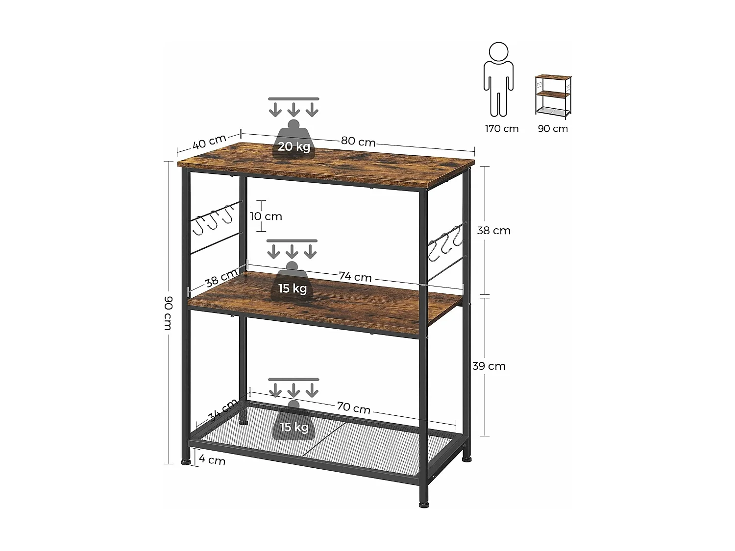 Meuble de cuisine étagère marron 80 x 40 x 90 cm 12_0003135