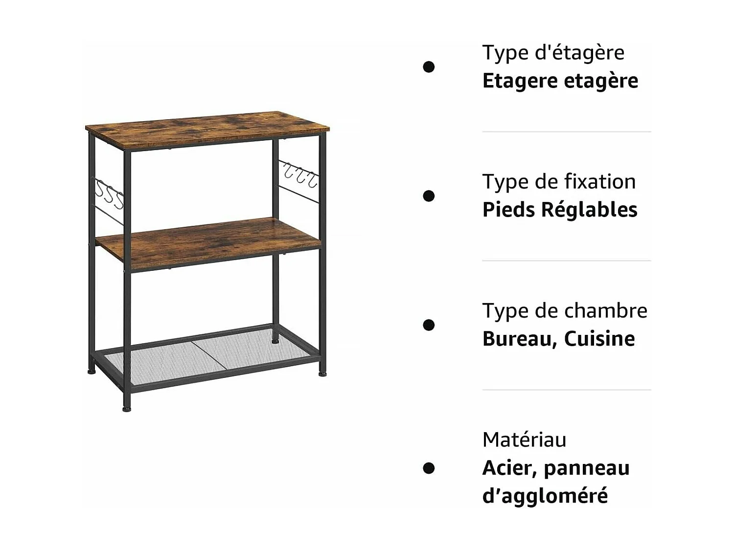 Meuble de cuisine étagère marron 80 x 40 x 90 cm 12_0003135