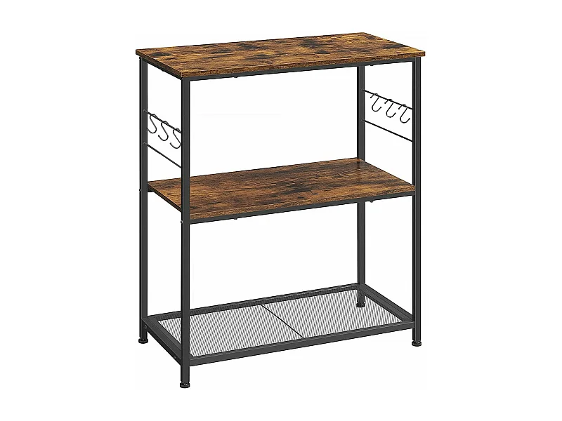 Mobile cucina isola ripiano portaoggetti supporto forno microonde con 3 ripiani aperti 6 ganci 80 x 40 x 90 cm stile industriale rustico marrone e nero 12_0003135