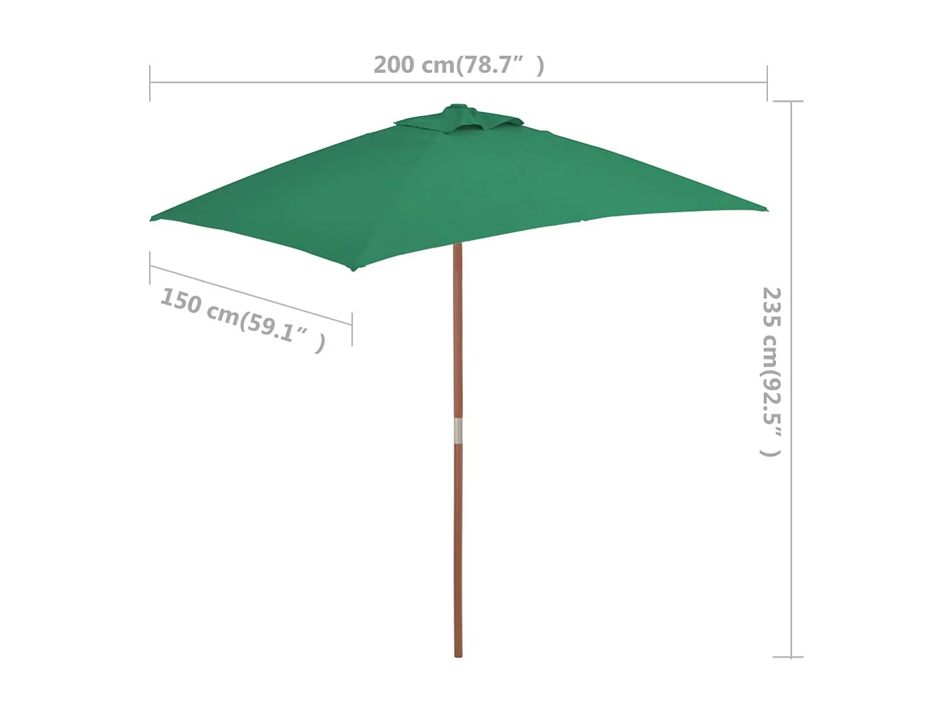 Parasol avec mât en bois marron 150 x 200 x 235 cm 02_0008113