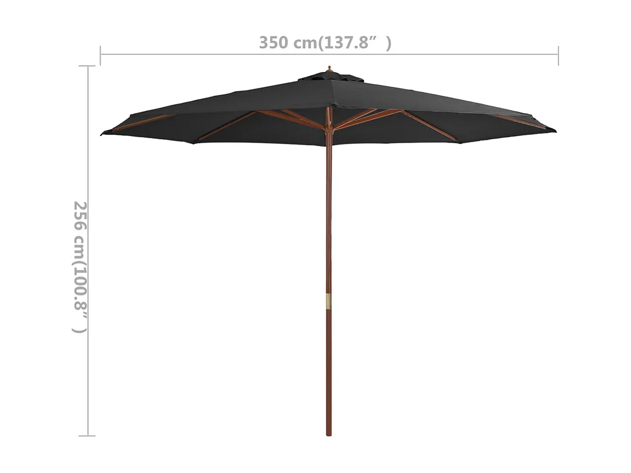 Parasol avec mât en bois marron 350 x 350 x 256 cm 02_0008126