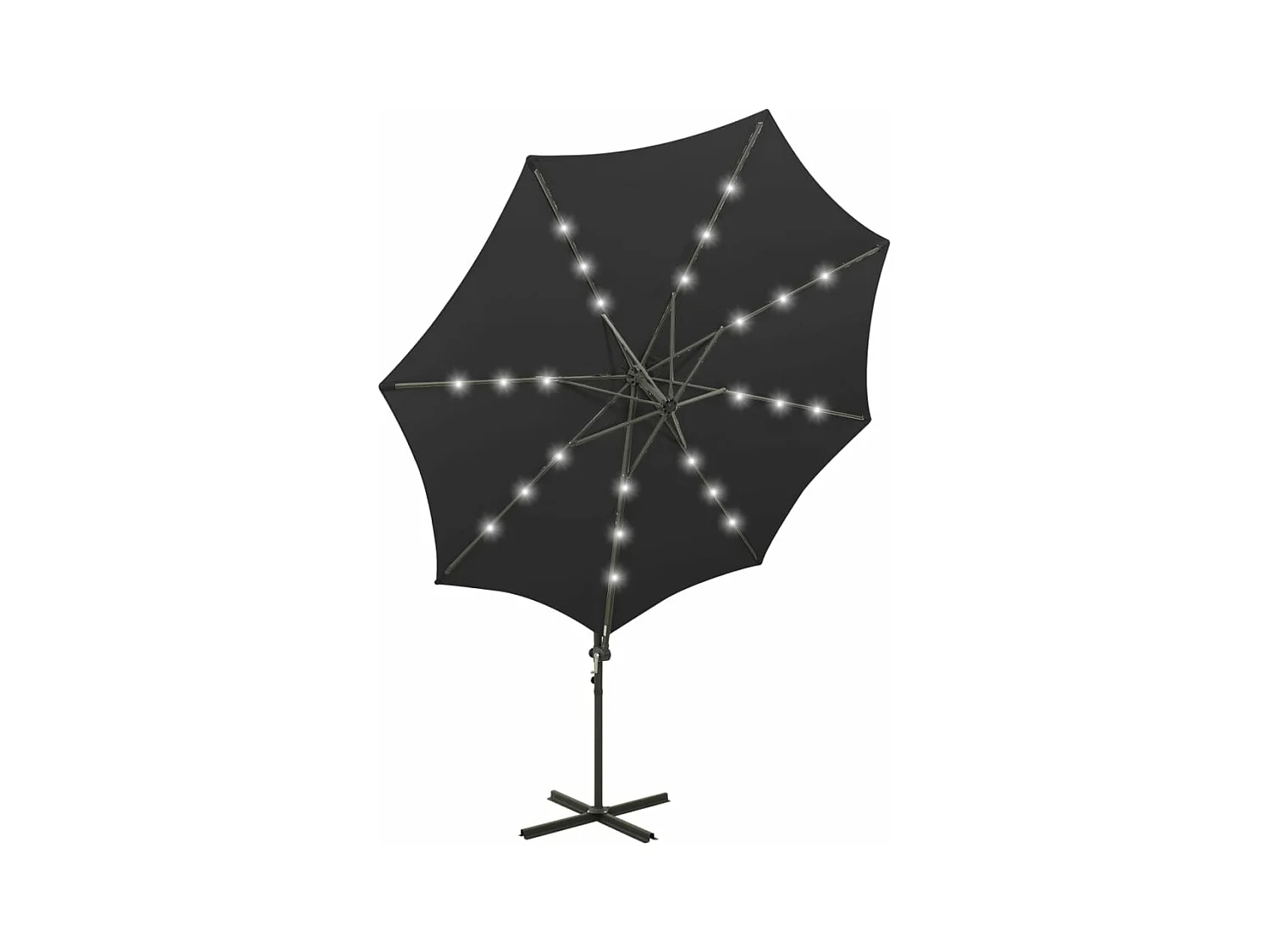 Guarda-sol móvel de jardim deslocado com poste e luzes LED 300 cm preto 02_0008525